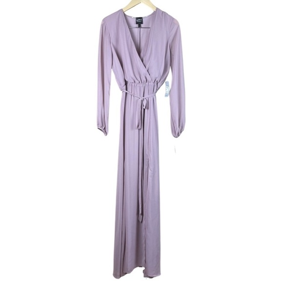 NEW MARINA SIZE 6 LONG SLEEVE CHIFFON GOWN MAUVE ROSE FORMAL ELEGANT SIDE SLIT - Picture 3 of 13